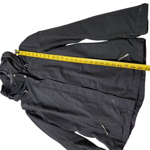 Lands Ends Windbreaker Jacket For Women Size Medium Black Hooded Elastic Waist - Picture 10 of 16